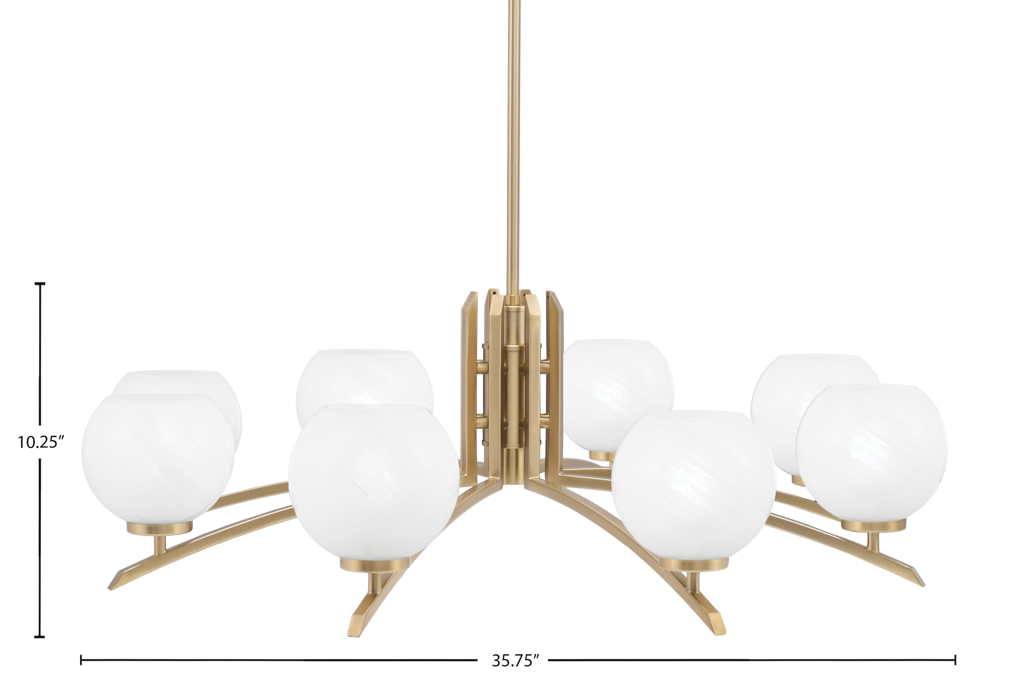 Kurve Eight Light Chandelier in New Age Brass with White Marble Shade
