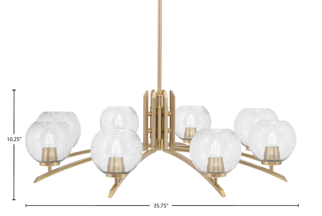 Kurve Eight Light Chandelier in New Age Brass with Smoke Bubble Shade