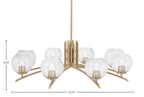 Kurve Eight Light Chandelier in New Age Brass with Smoke Bubble Shade
