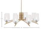 Kurve Eight Light Chandelier in New Age Brass with Clear Textured Shade