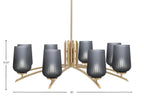 Kurve Eight Light Chandelier in New Age Brass with Smoke Textured Shade