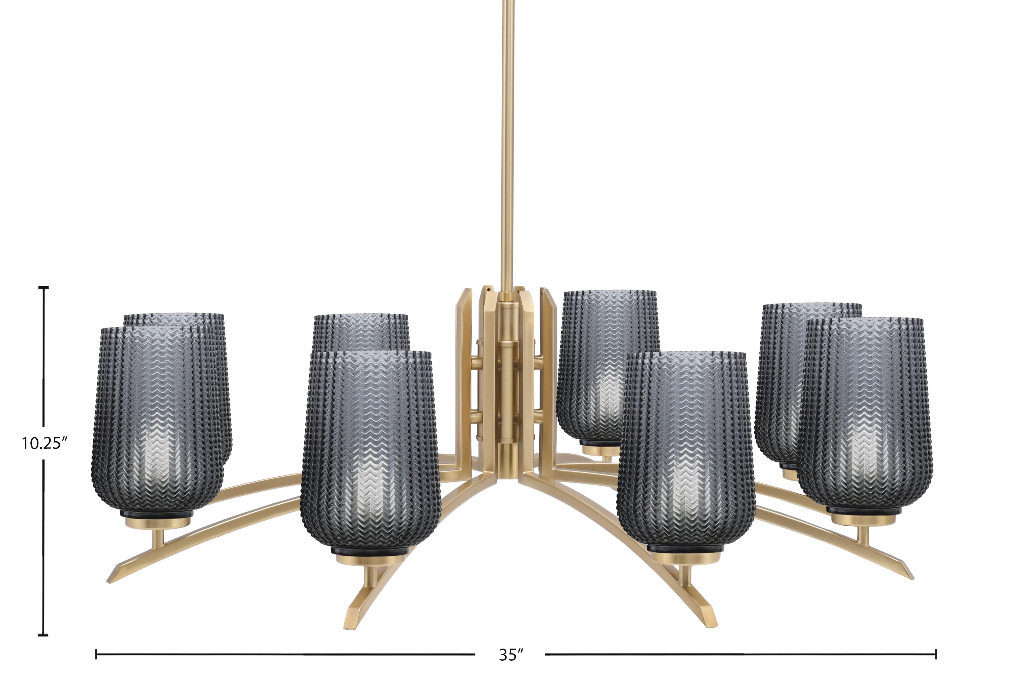 Kurve Eight Light Chandelier in New Age Brass with Smoke Textured Shade