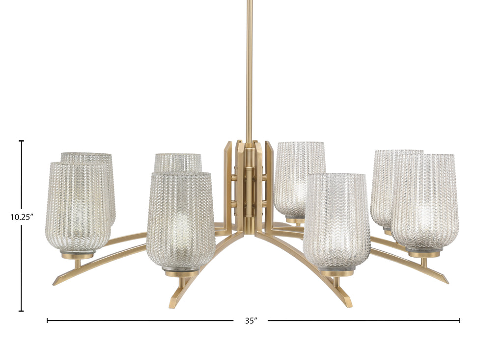 Kurve Eight Light Chandelier in New Age Brass with Silver Textured Shade