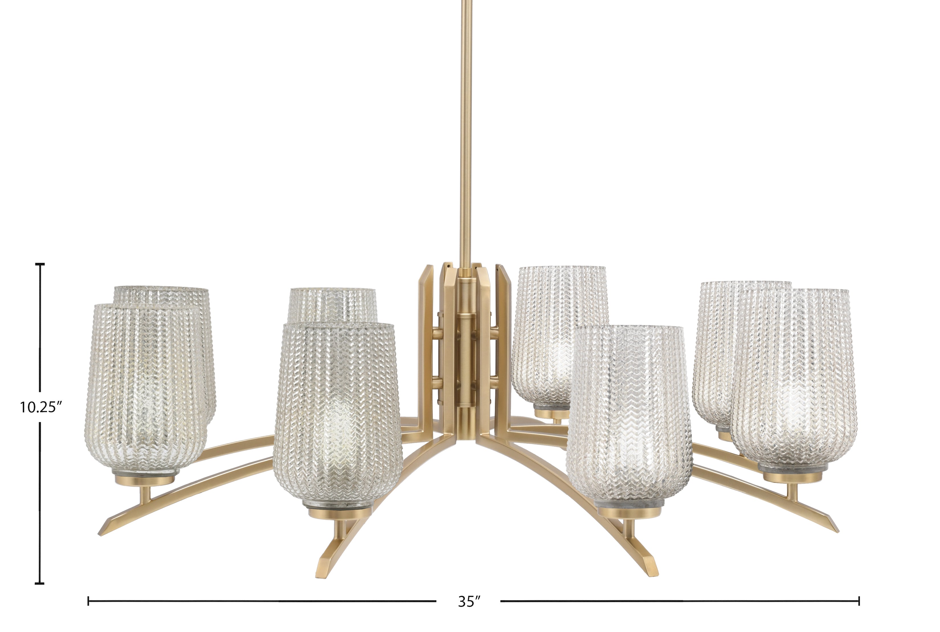 Kurve Eight Light Chandelier in New Age Brass with Silver Textured Shade