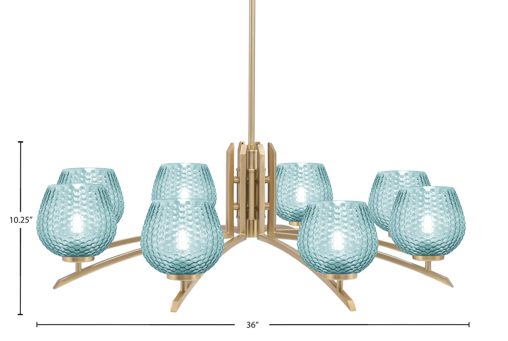 Kurve Eight Light Chandelier in New Age Brass with Turquoise Textured Shade