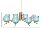 Kurve Eight Light Chandelier in New Age Brass with Turquoise Textured Shade