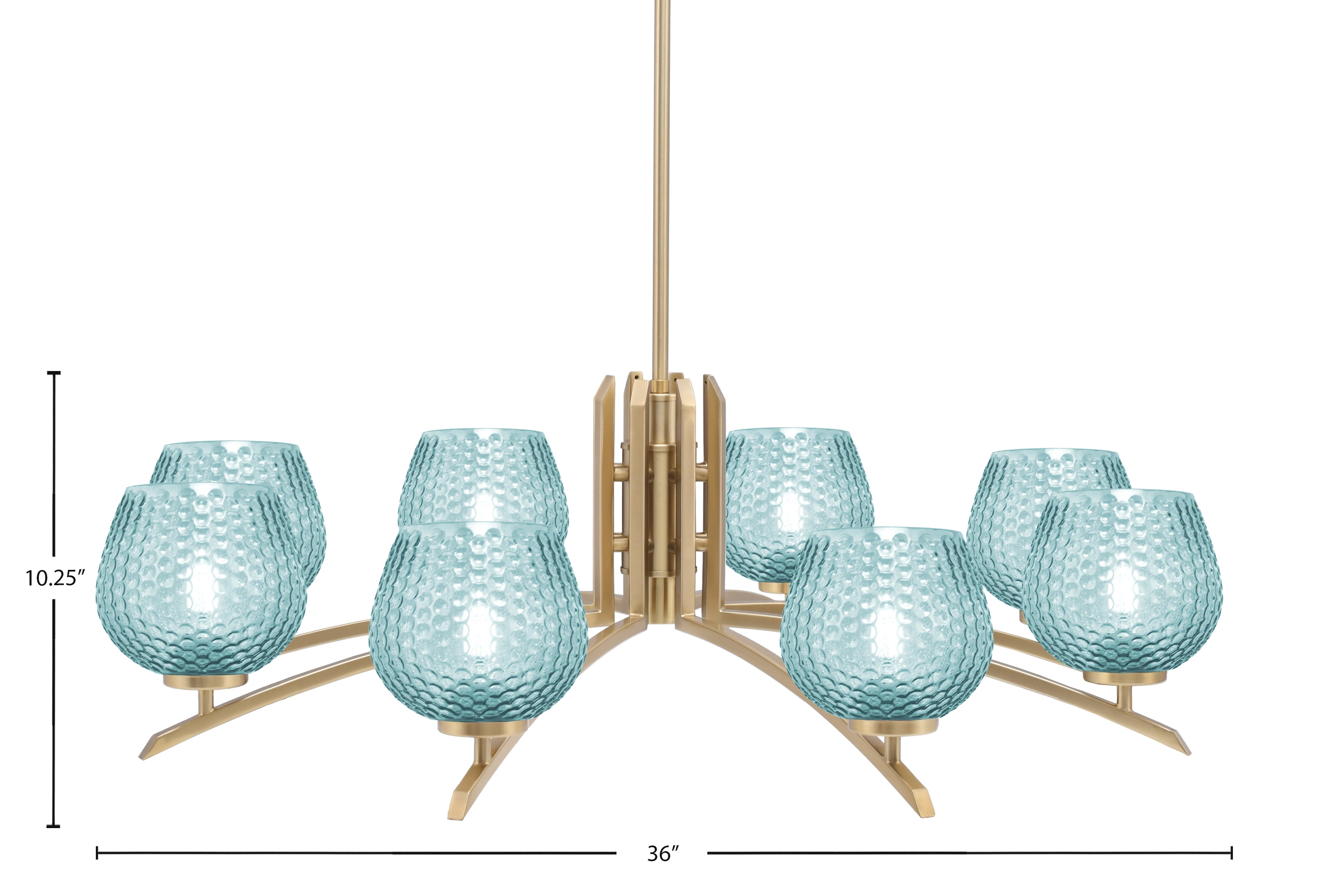 Kurve Eight Light Chandelier in New Age Brass with Turquoise Textured Shade