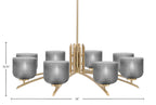 Kurve Eight Light Chandelier in New Age Brass with Smoke Textured Shade