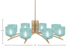 Kurve Eight Light Chandelier in New Age Brass with Turquoise Textured Shade