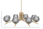 Kurve Eight Light Chandelier in New Age Brass with Smoke Textured Shade