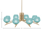 Kurve Eight Light Chandelier in New Age Brass with Turquoise Textured Shade