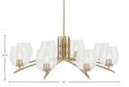 Kurve Eight Light Chandelier in New Age Brass with Clear Bubble Shade