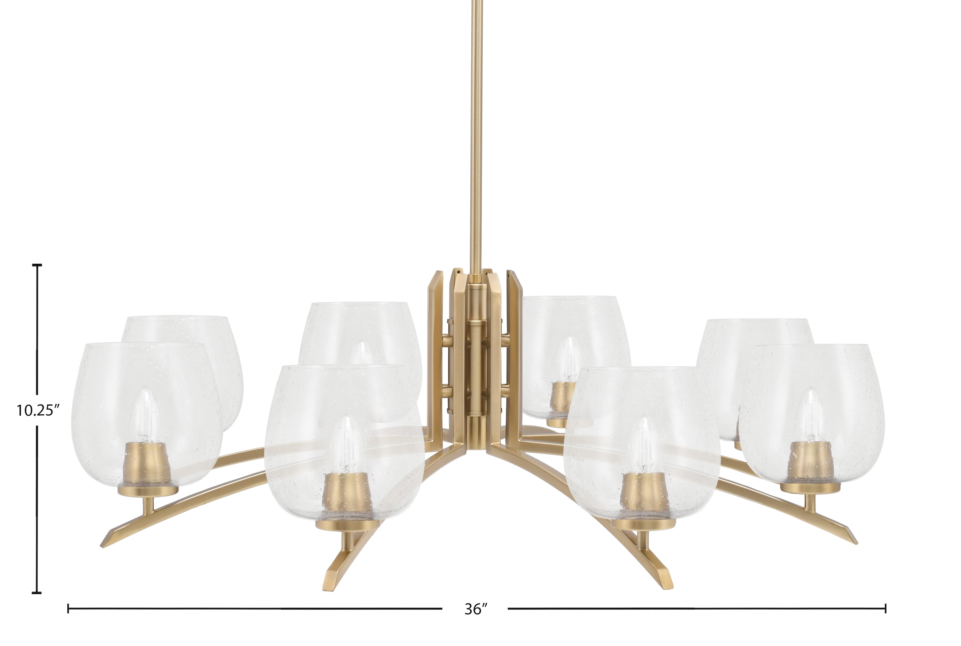 Kurve Eight Light Chandelier in New Age Brass with Clear Bubble Shade