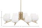 Kurve Eight Light Chandelier in New Age Brass with White Marble Shade