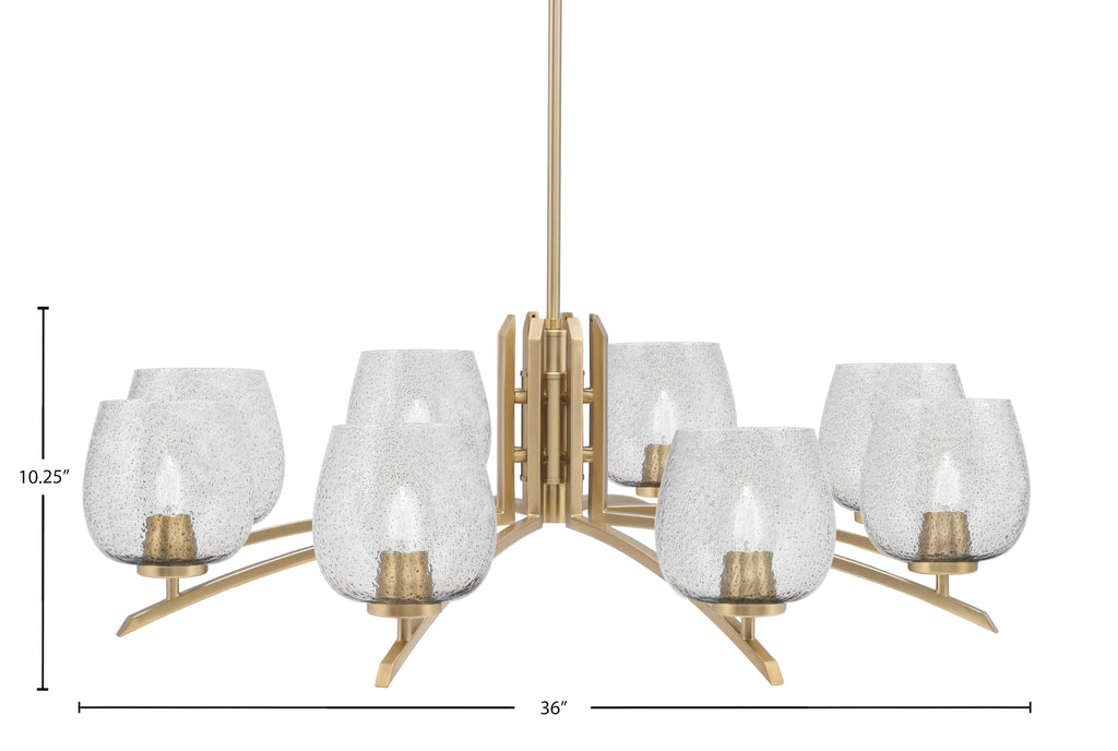 Kurve Eight Light Chandelier in New Age Brass with Smoke Bubble Shade