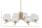 Kurve Eight Light Chandelier in New Age Brass with Smoke Bubble Shade