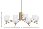 Kurve Eight Light Chandelier in New Age Brass with Clear Ribbed Shade