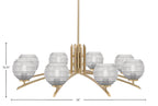 Kurve Eight Light Chandelier in New Age Brass with Clear Ribbed Shade