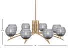 Kurve Eight Light Chandelier in New Age Brass with Smoke Ribbed Shade