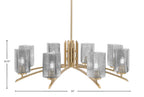 Kurve Eight Light Chandelier in New Age Brass with Square Smoke Bubble Shade