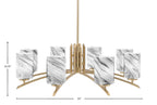 Kurve Eight Light Chandelier in New Age Brass with Square Onyx Swirl Shade