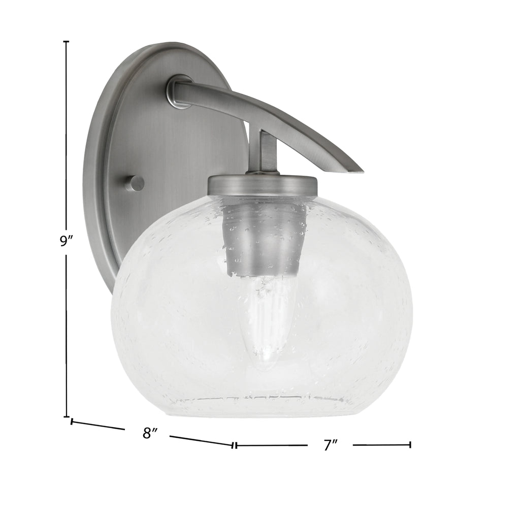 Kurve One Light Wall Sconce in Graphite with 7" Clear Bubble Shade