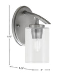 Kurve One Light Wall Sconce in Graphite with 4" Clear Bubble Shade