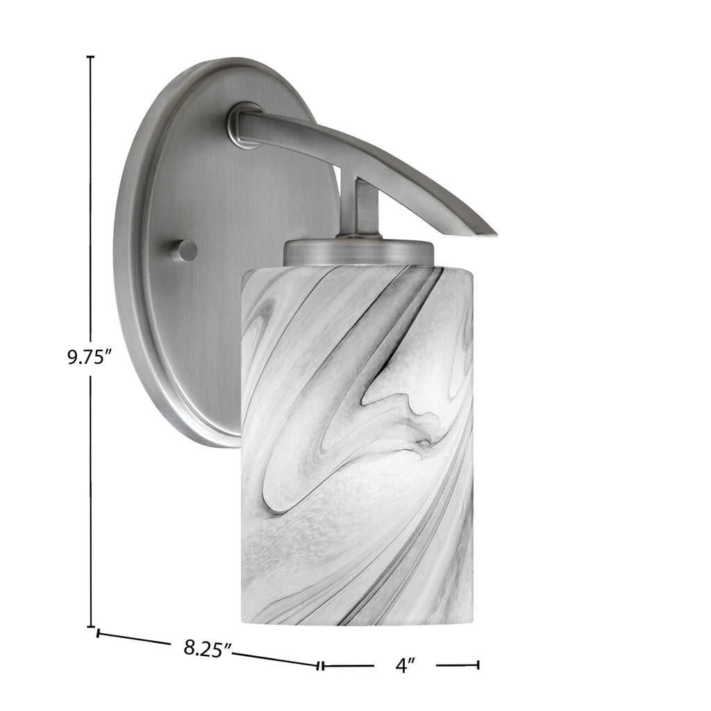 Kurve One Light Wall Sconce in Graphite with 4" Onyx Swirl Shade
