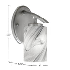 Kurve One Light Wall Sconce in Graphite with 4" Onyx Swirl Shade