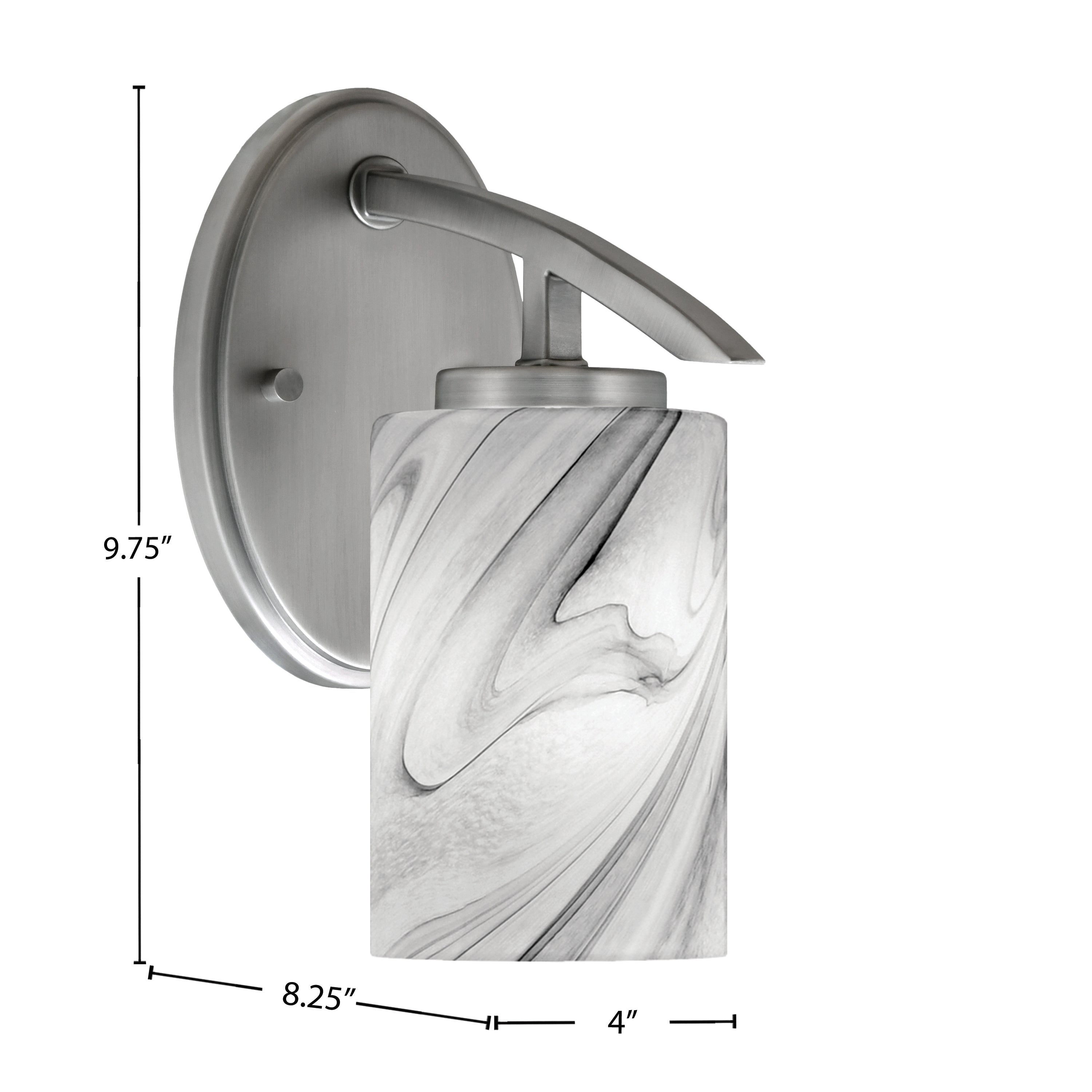 Kurve One Light Wall Sconce in Graphite with 4" Onyx Swirl Shade