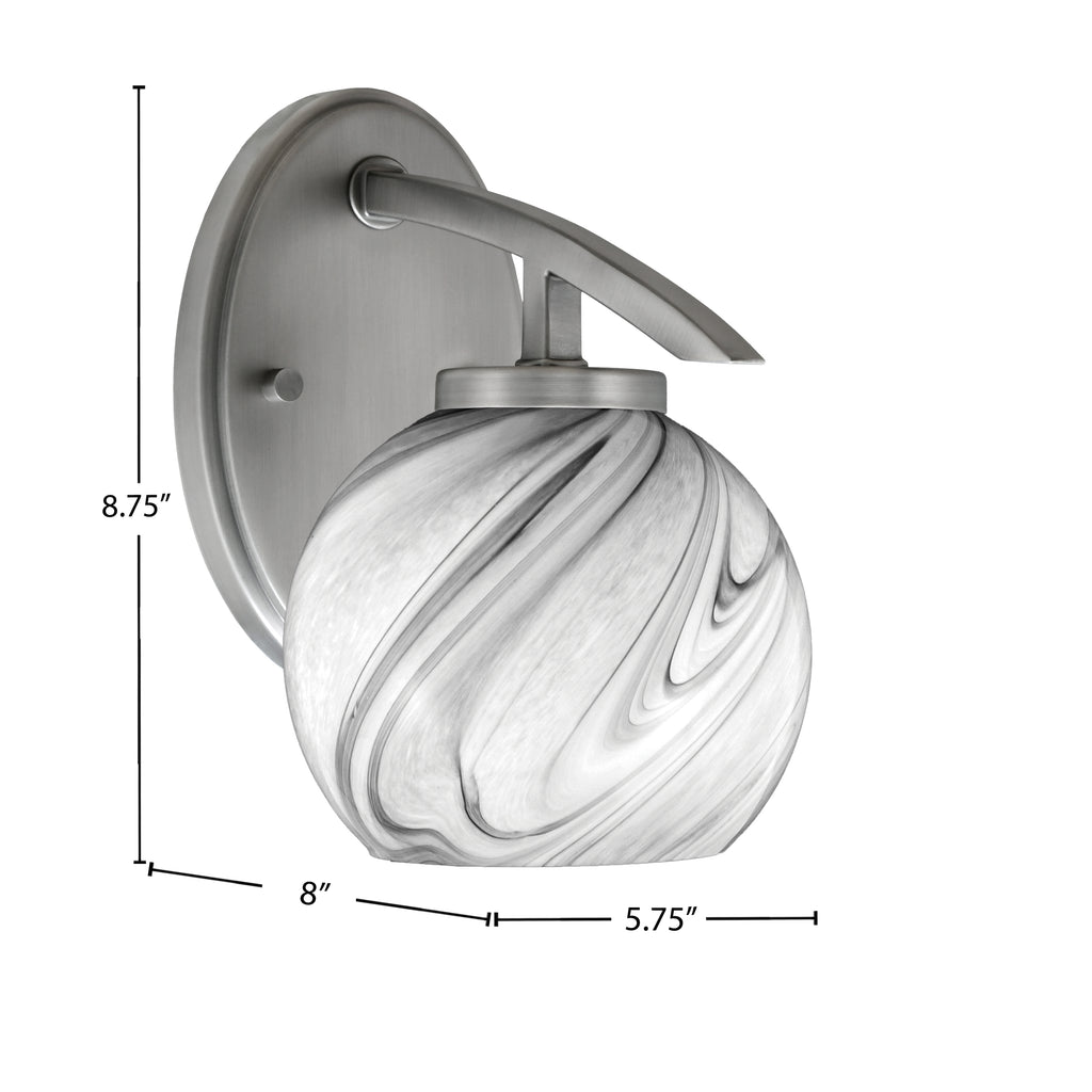 Kurve One Light Wall Sconce in Graphite with 5.75" Onyx Swirl Shade