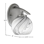 Kurve One Light Wall Sconce in Graphite with 5.75" Onyx Swirl Shade