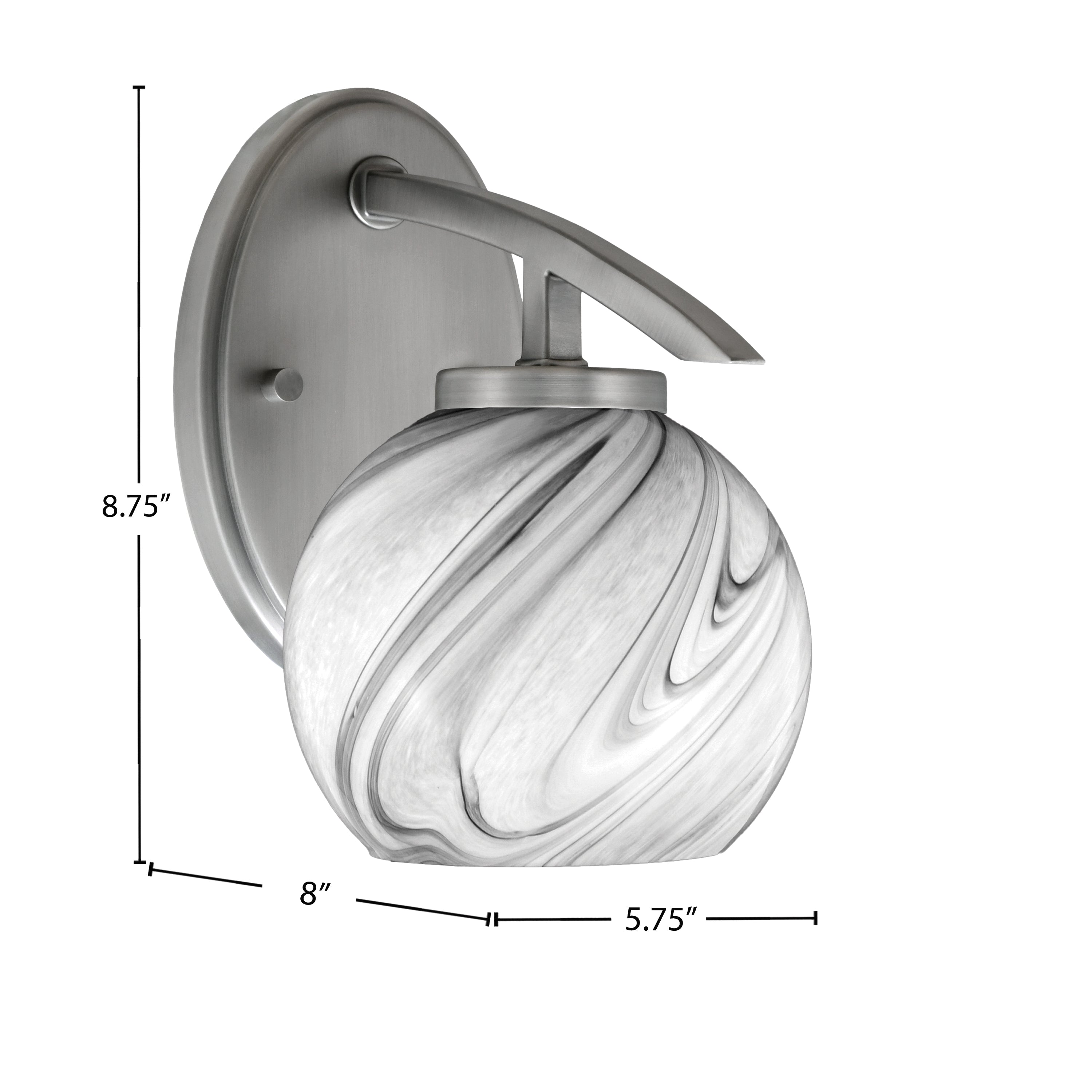 Kurve One Light Wall Sconce in Graphite with 5.75" Onyx Swirl Shade