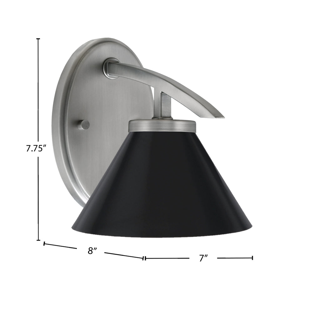 Kurve One Light Wall Sconce in Graphite with 7" Matte Black Cone Metal Shade Shade