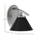 Kurve One Light Wall Sconce in Graphite with 7" Matte Black Cone Metal Shade Shade