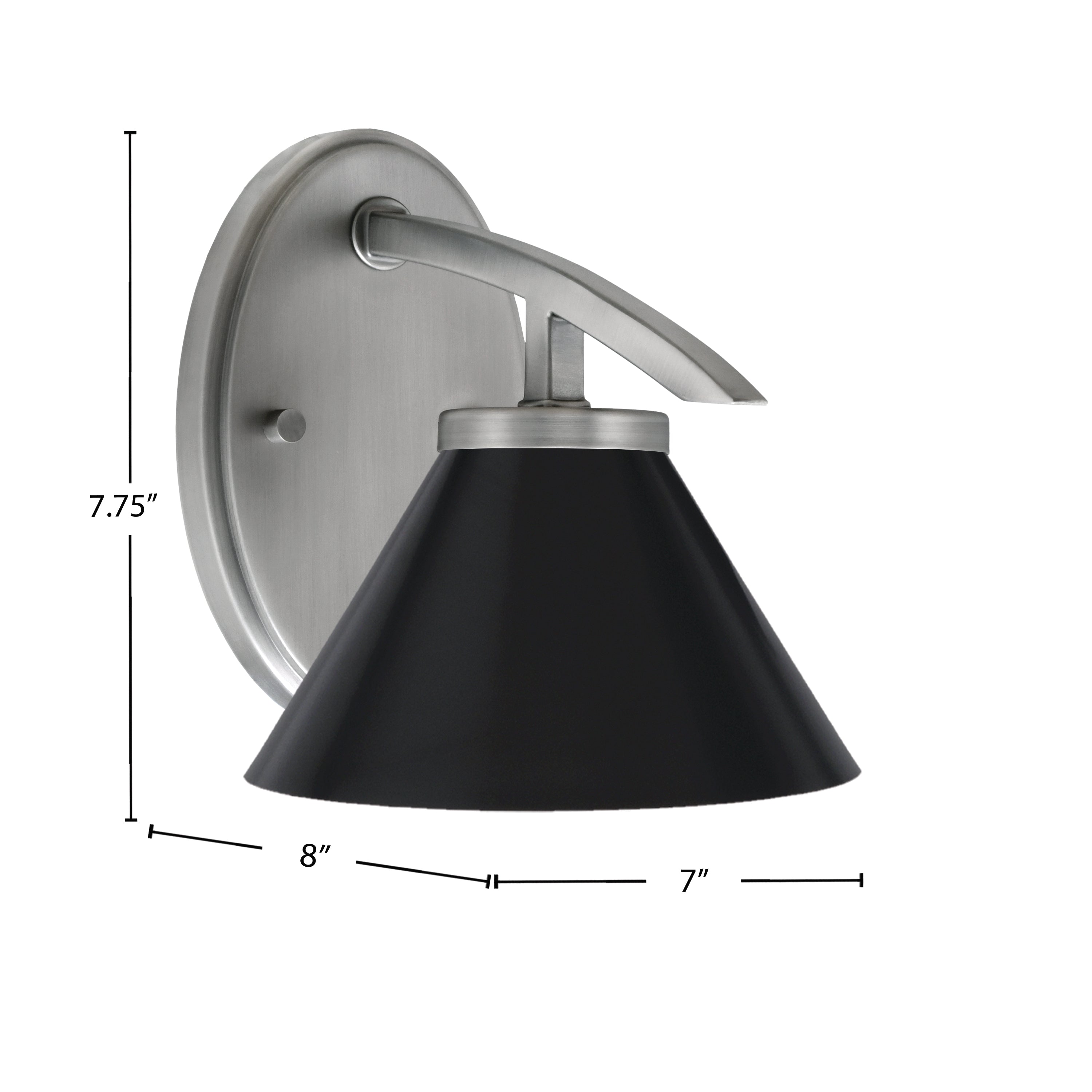 Kurve One Light Wall Sconce in Graphite with 7" Matte Black Cone Metal Shade Shade