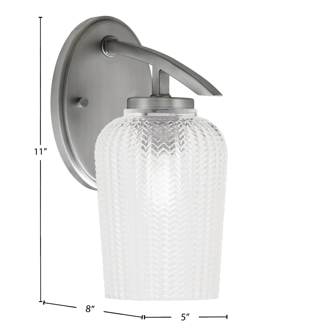 Kurve One Light Wall Sconce in Graphite with 5" Clear Textured Shade
