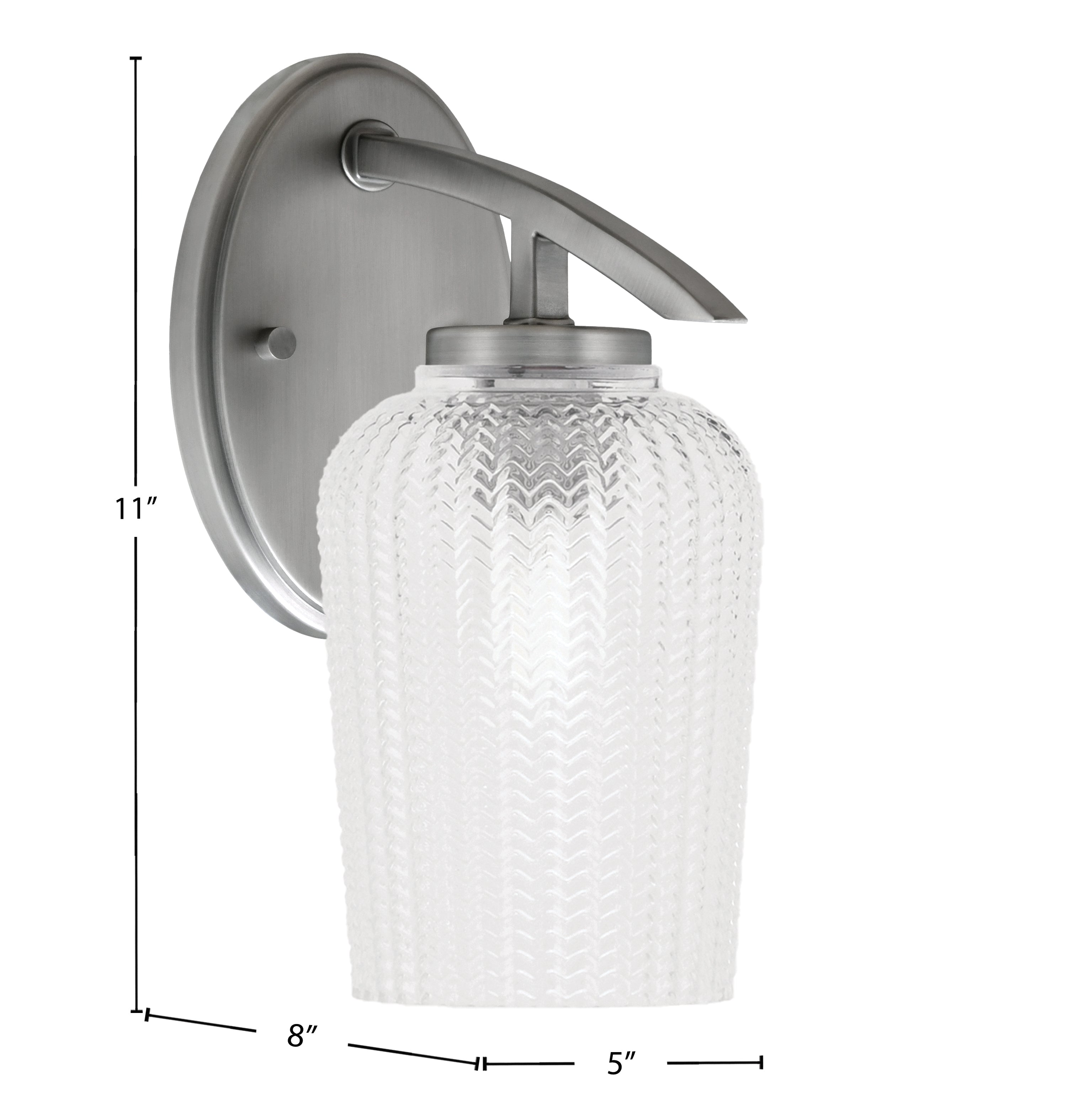 Kurve One Light Wall Sconce in Graphite with 5" Clear Textured Shade