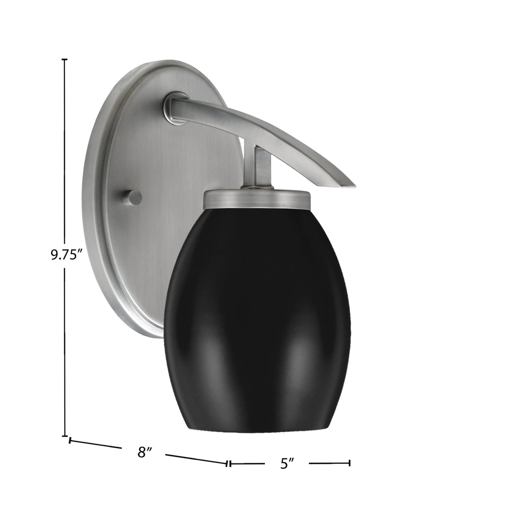 Kurve One Light Wall Sconce in Graphite with 6" Matte Black Oval Metal Shade Shade
