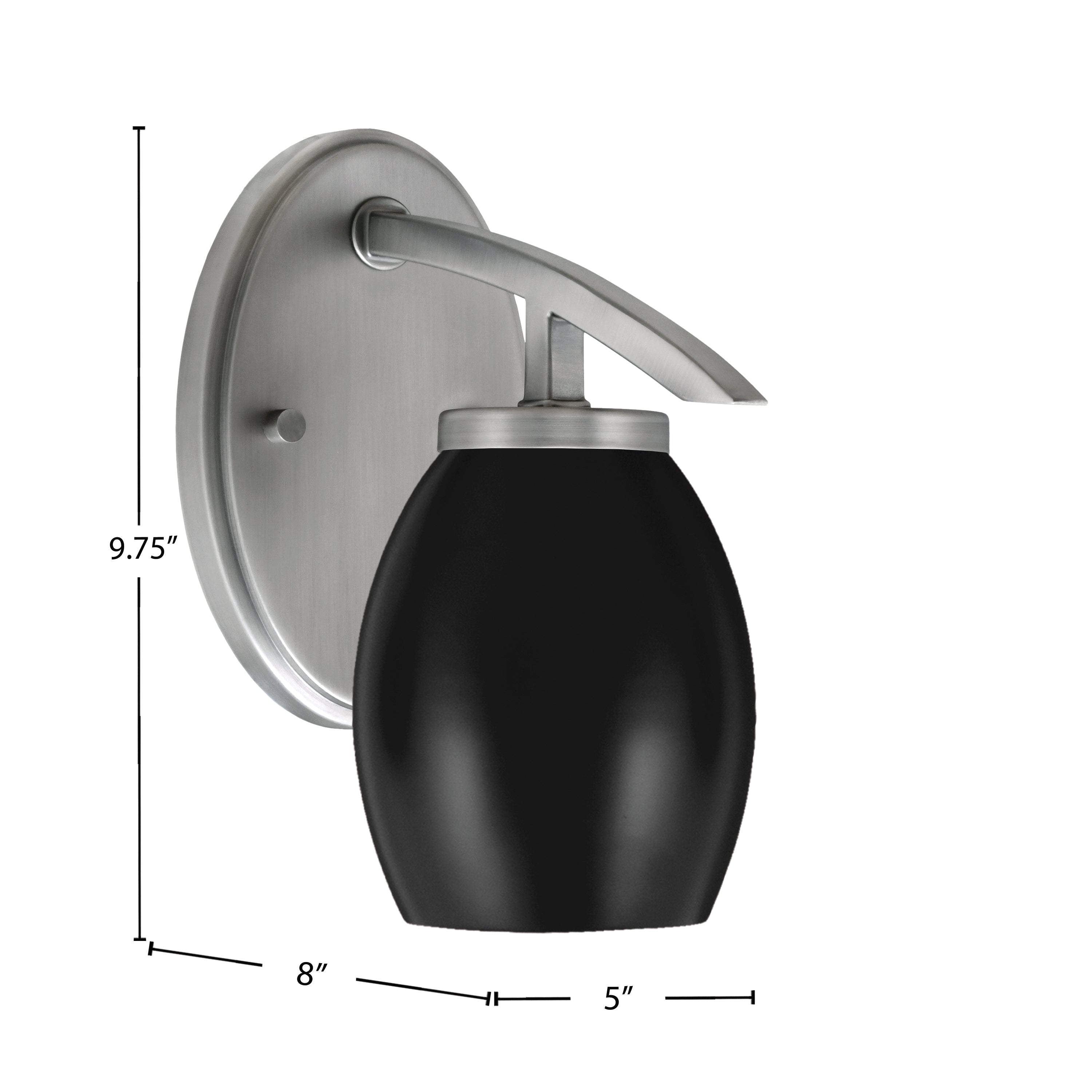 Kurve One Light Wall Sconce in Graphite with 6" Matte Black Oval Metal Shade Shade