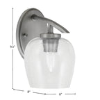 Kurve One Light Wall Sconce in Graphite with 6" Clear Bubble Shade