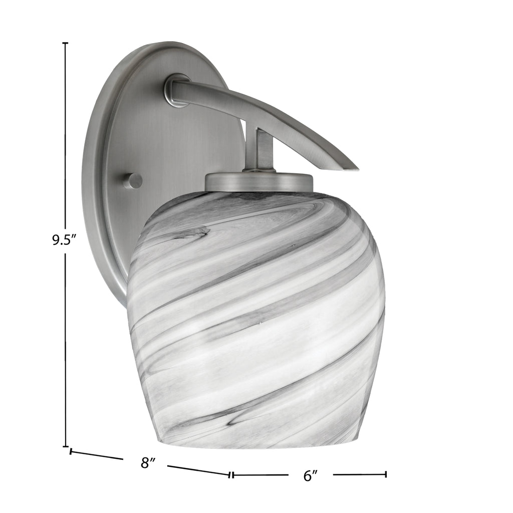 Kurve One Light Wall Sconce in Graphite with 6" Onyx Swirl Shade