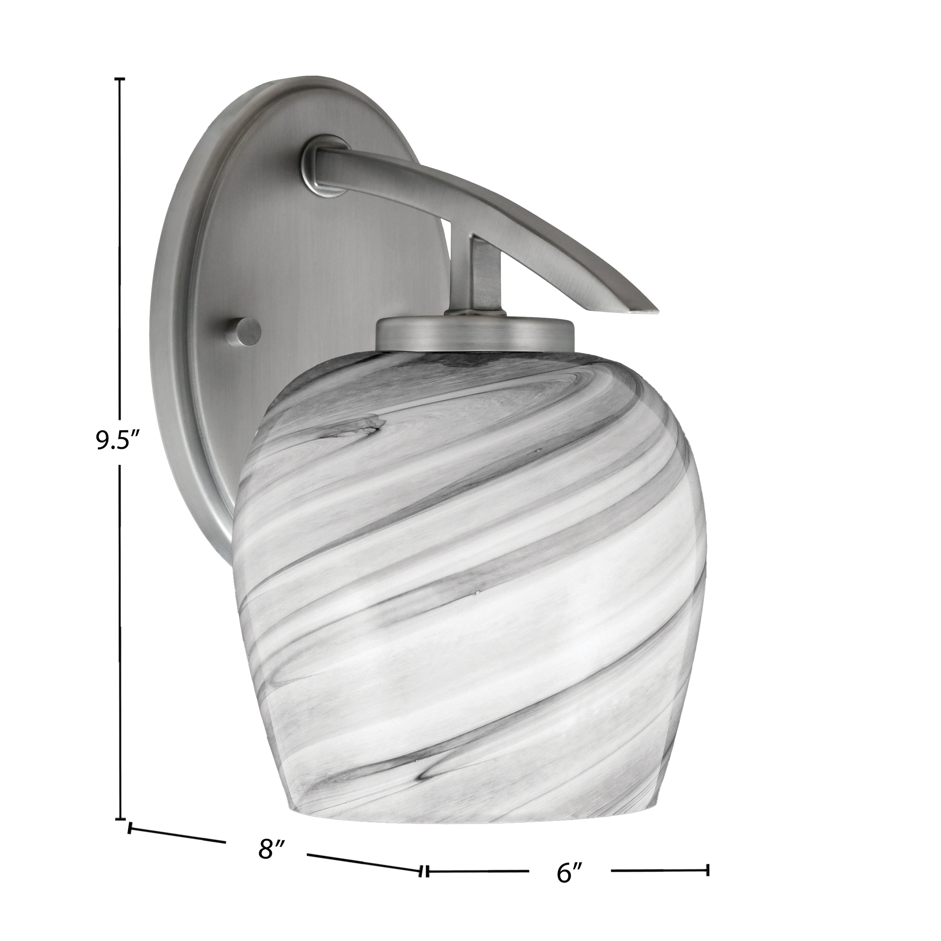 Kurve One Light Wall Sconce in Graphite with 6" Onyx Swirl Shade