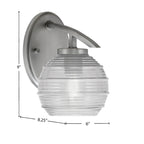Kurve One Light Wall Sconce in Graphite with 6" Clear Ribbed Shade