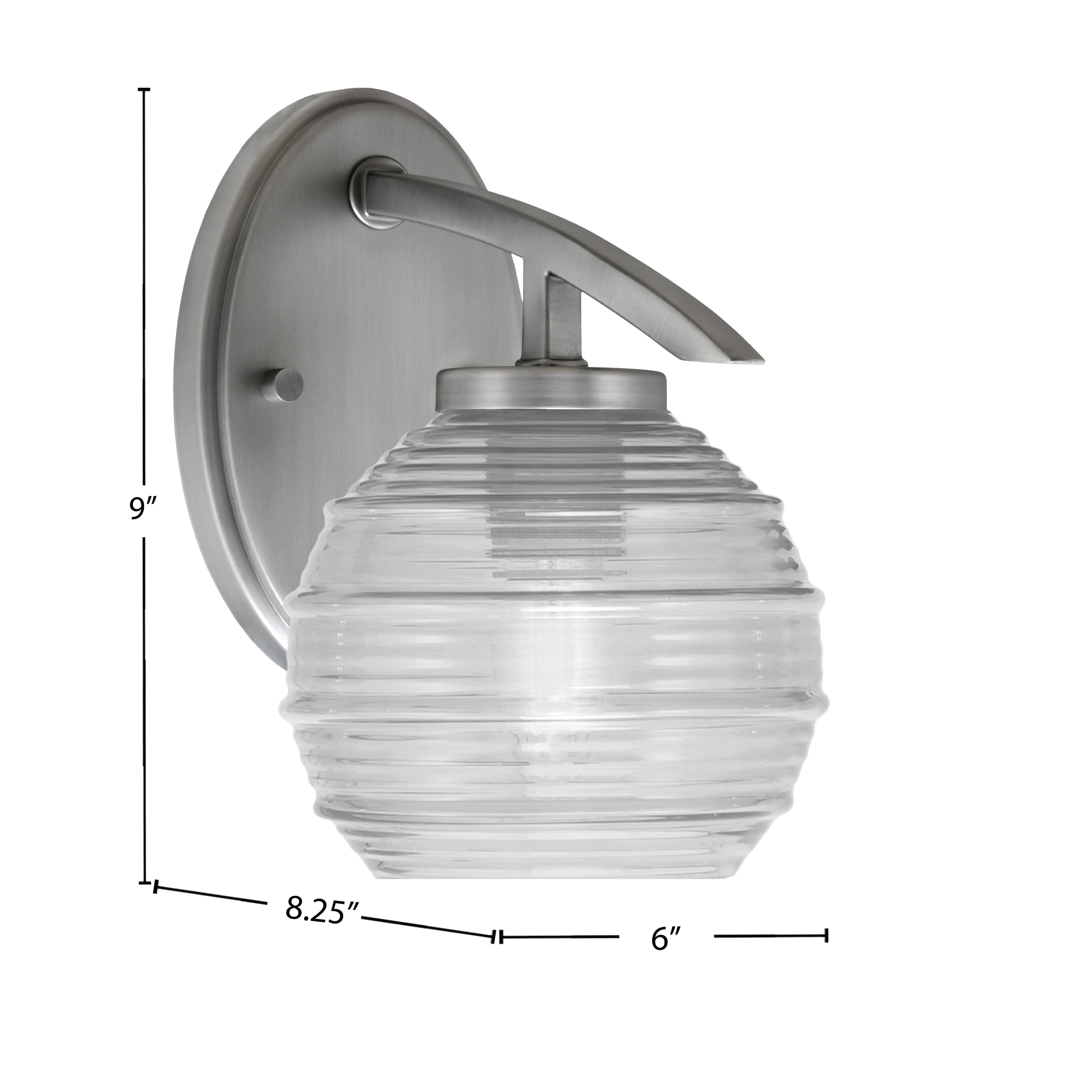 Kurve One Light Wall Sconce in Graphite with 6" Clear Ribbed Shade