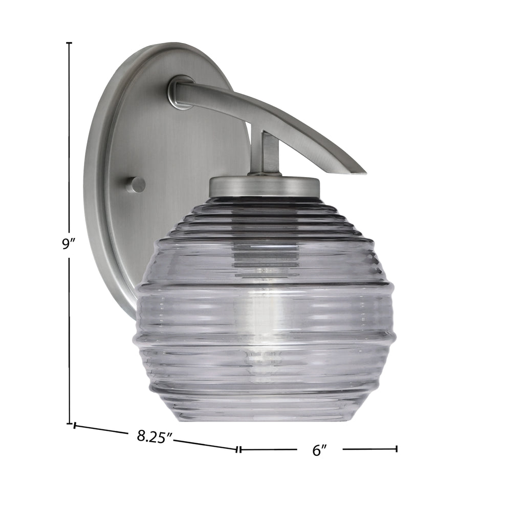 Kurve One Light Wall Sconce in Graphite with 6" Smoke Ribbed Shade