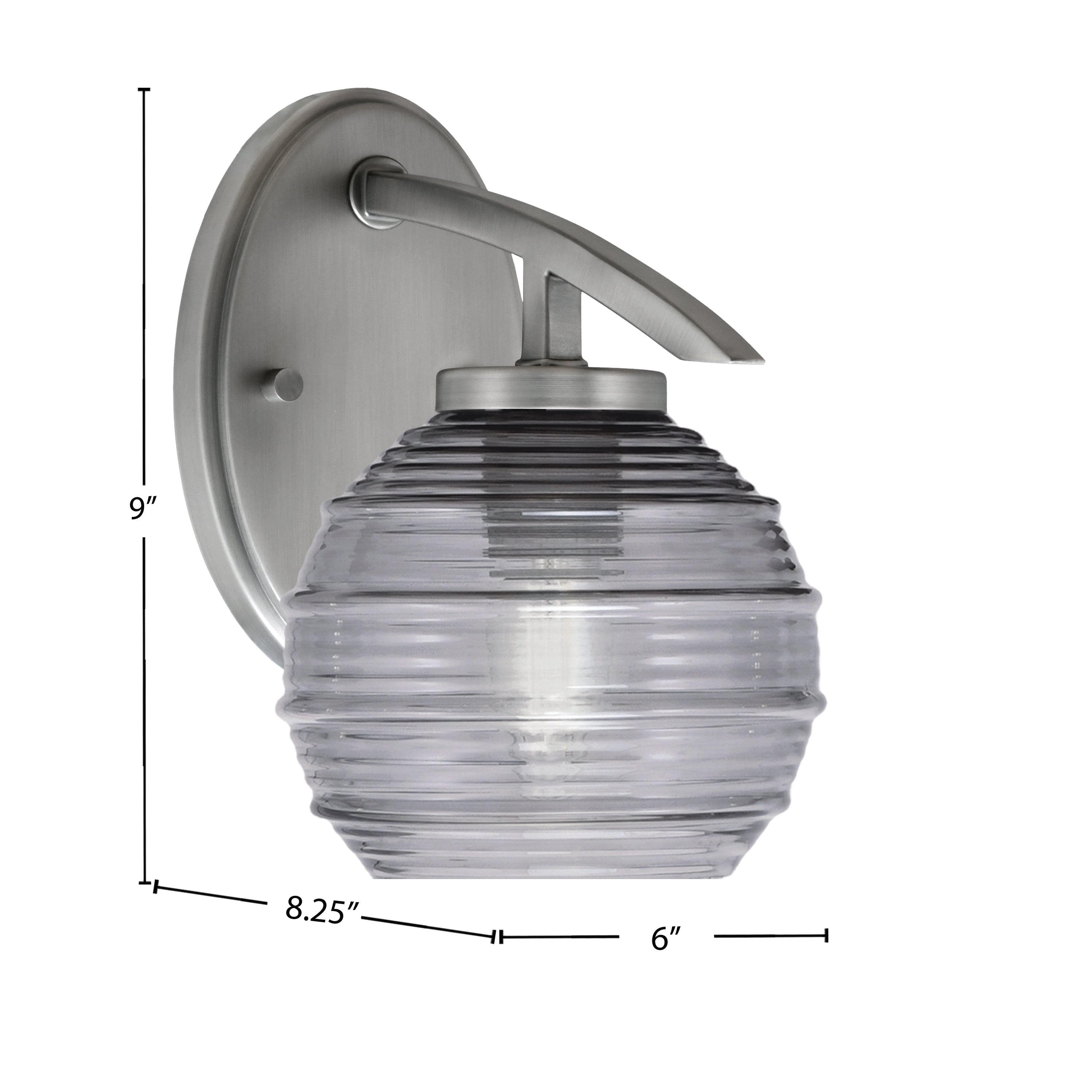 Kurve One Light Wall Sconce in Graphite with 6" Smoke Ribbed Shade