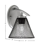 Kurve One Light Wall Sconce in Graphite with 7" Matte Black Cone Mesh Metal Shade Shade