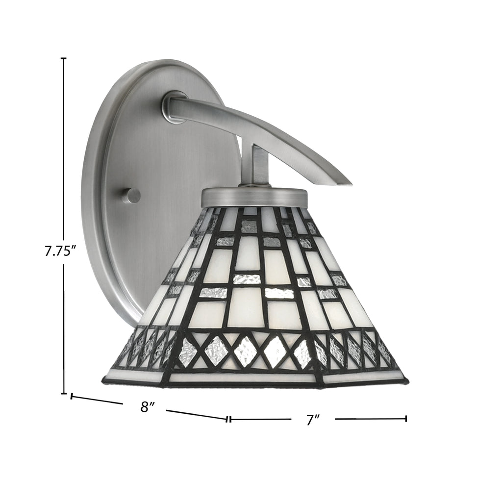 Kurve One Light Wall Sconce in Graphite with 7" Pewter Art Glass Shade