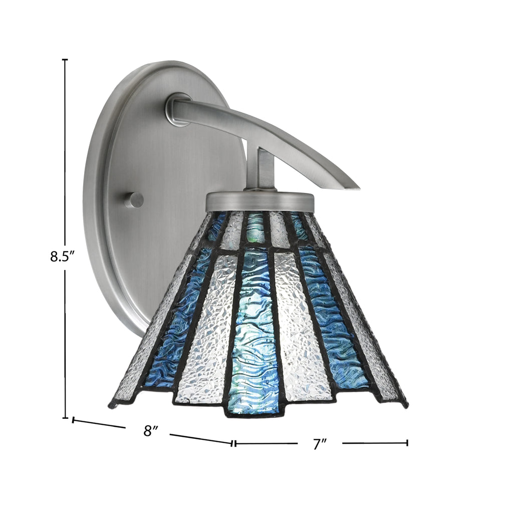 Kurve One Light Wall Sconce in Graphite with 7" Sea Ice Art Glass Shade